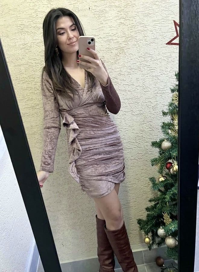 Drapeli Kadife Mini Elbise