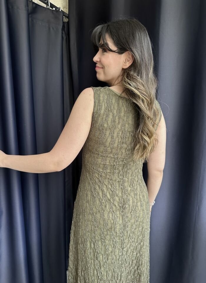 Haki Yeşili Dantel Elbise