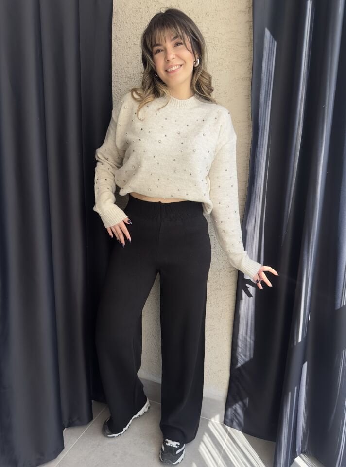 Siyah Triko Palazzo Pantolon