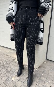 Taşlı Antrasit Mom Jean