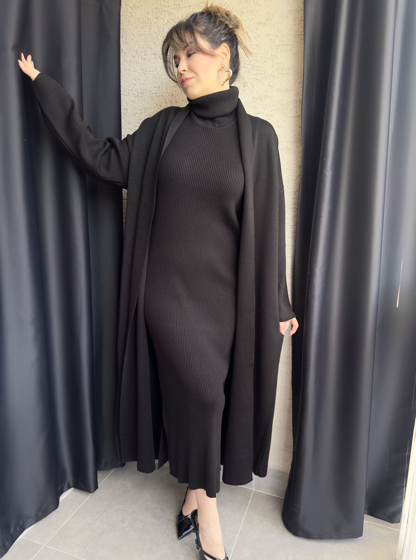 Siyah Elbise-Hırka Triko Takım