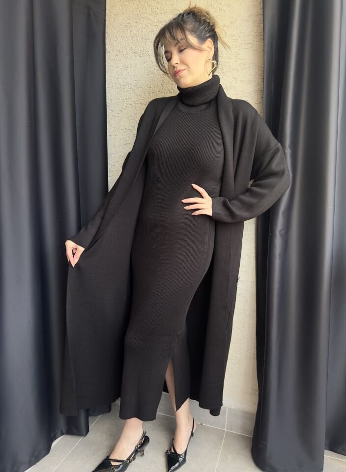 Siyah Elbise-Hırka Triko Takım