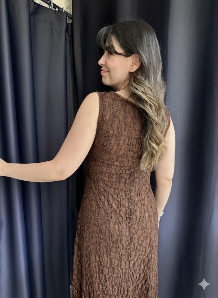 Kahverengi Dantelli Elbise