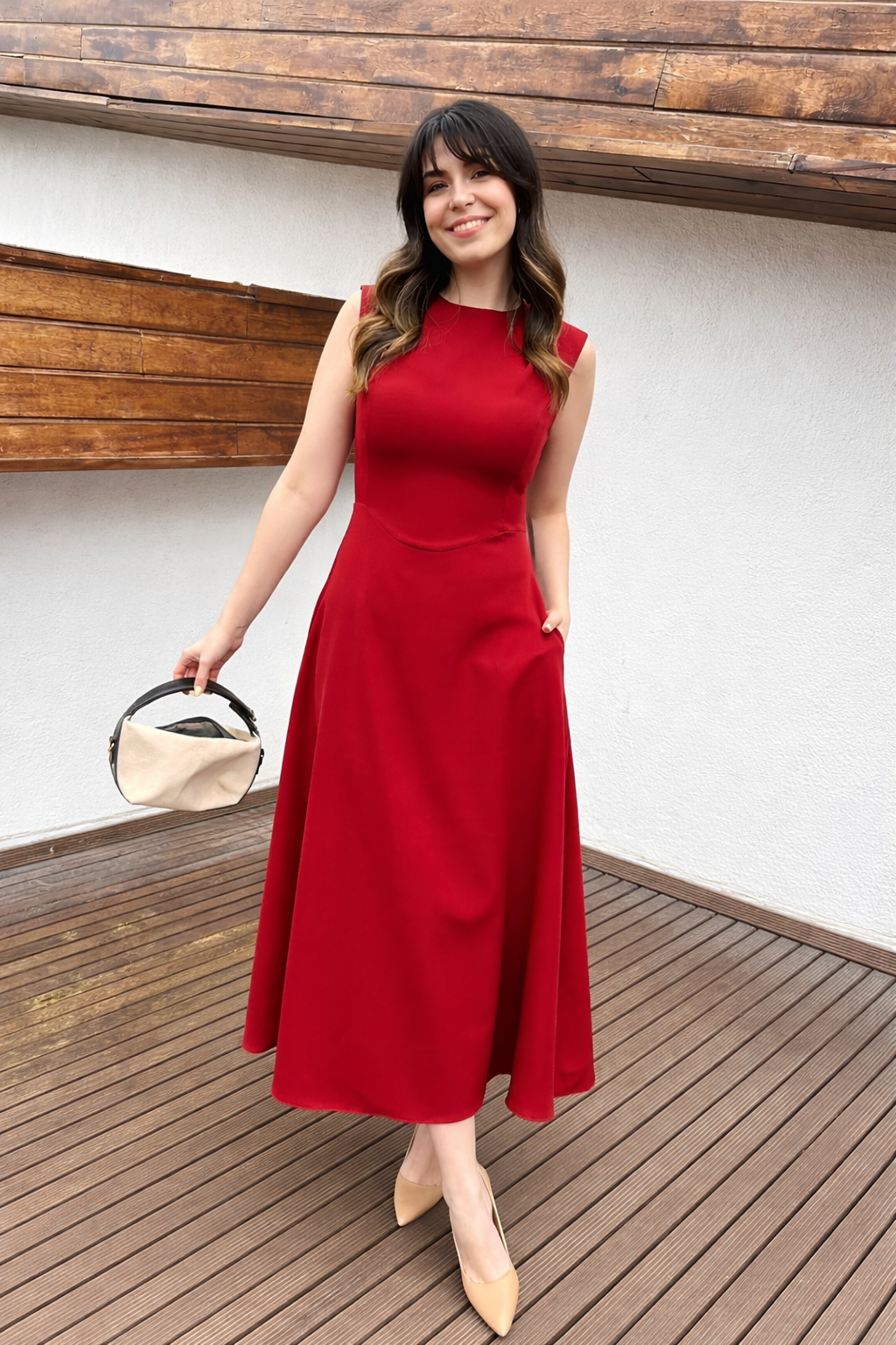 Kalira Belden Oturtmalı Kırmızı  Elbise