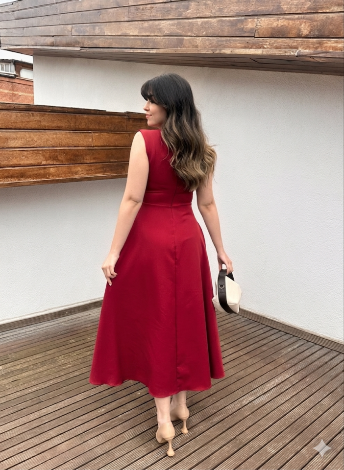 Kalira Belden Oturtmalı Kırmızı  Elbise