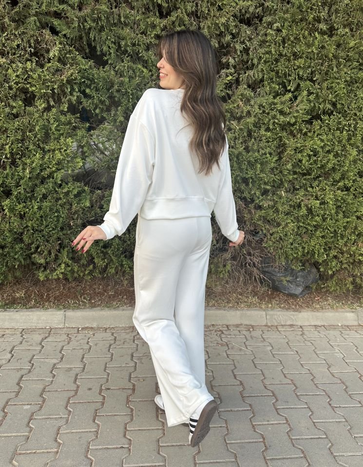 Beyaz  Modal  Uzun Kollu Sweat Pantolon Takım