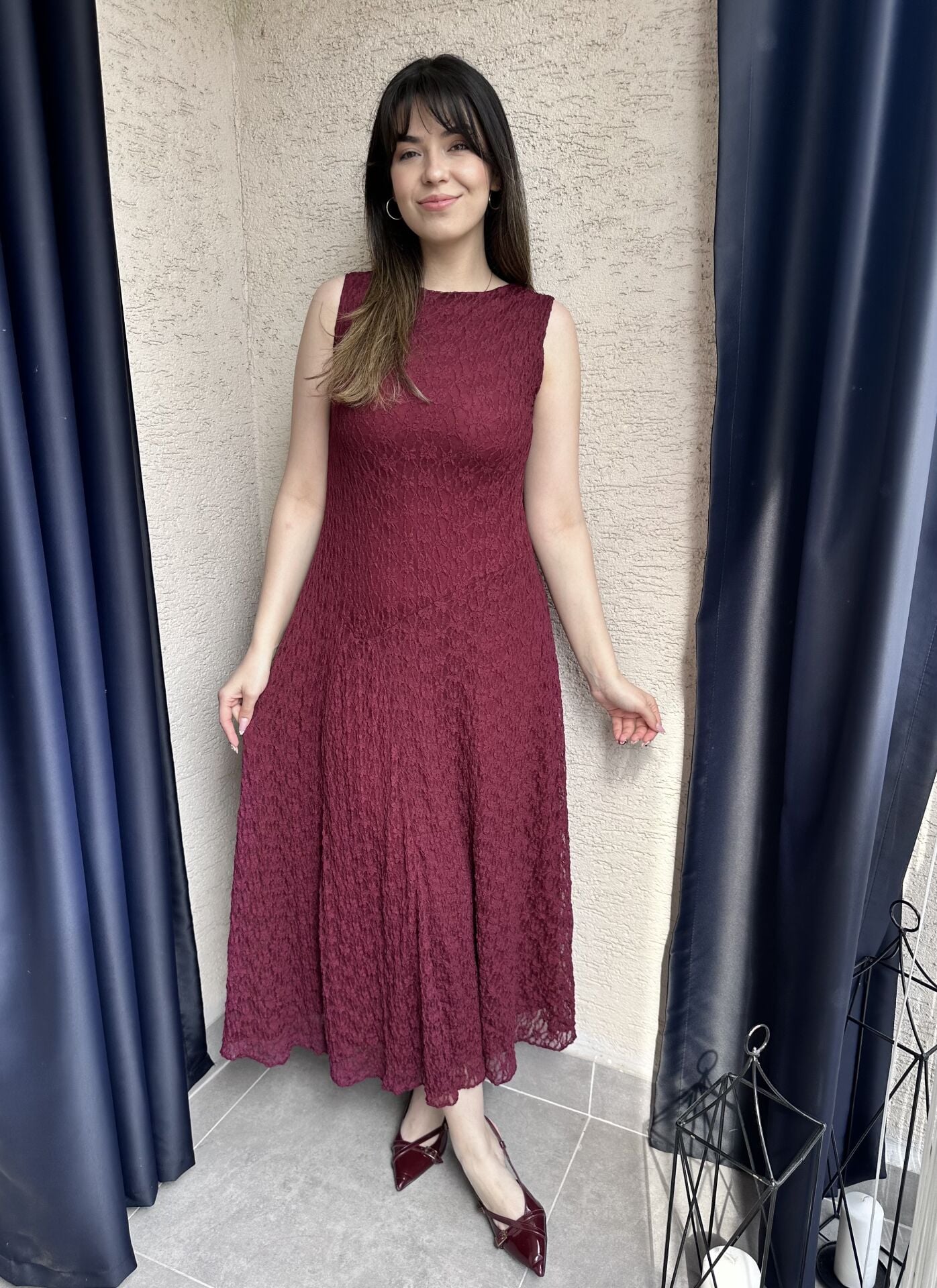 Bordo Dantel Elbise