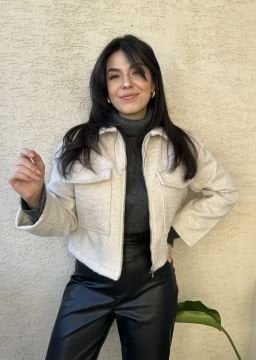 ZR Model Ekru Önü Cepli Kaşe Ceket