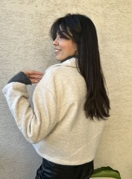 ZR Model Ekru Önü Cepli Kaşe Ceket