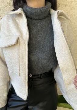 ZR Model Ekru Önü Cepli Kaşe Ceket