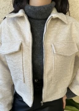 ZR Model Ekru Önü Cepli Kaşe Ceket