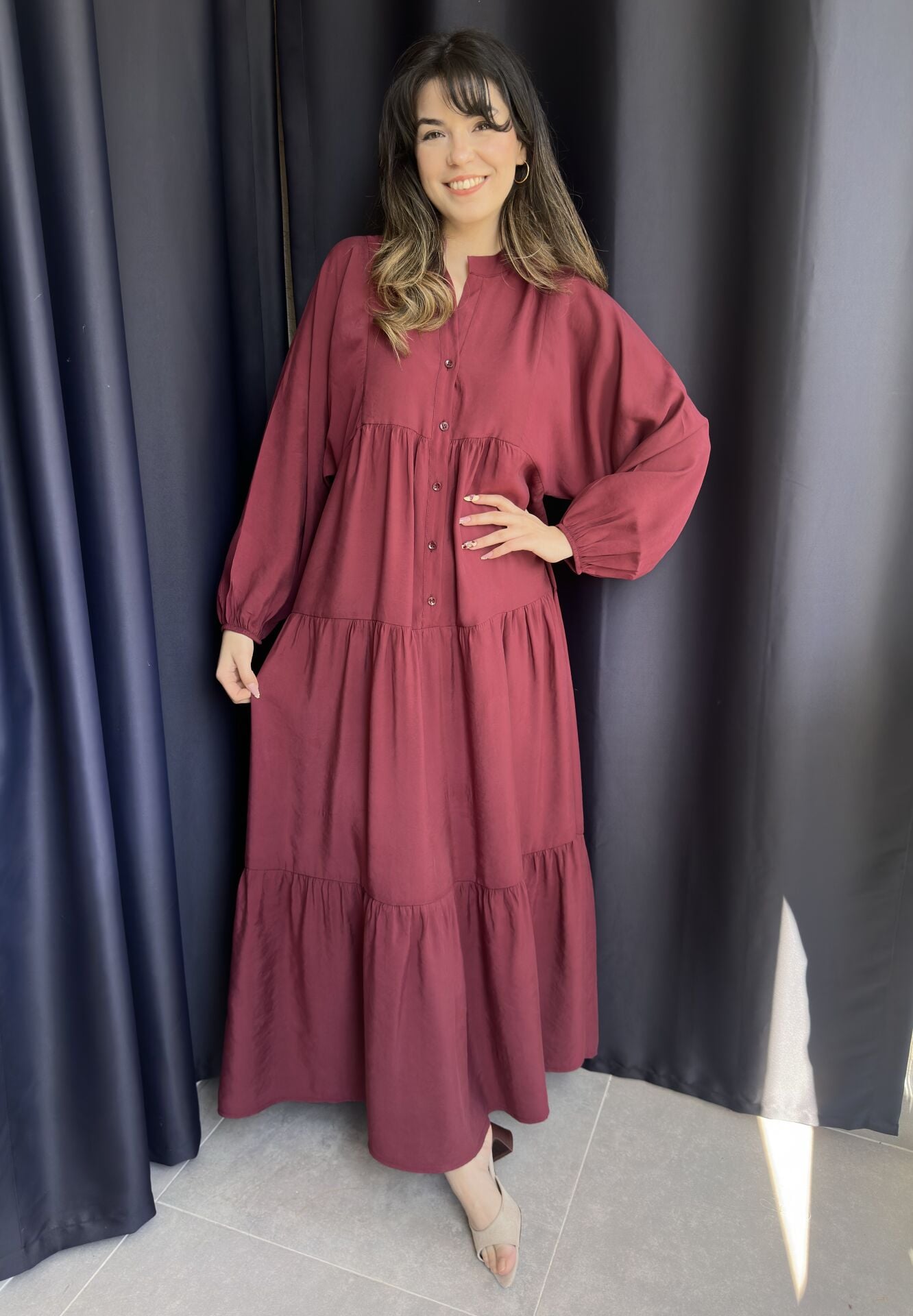 Katleya Bordo Maksi Elbise