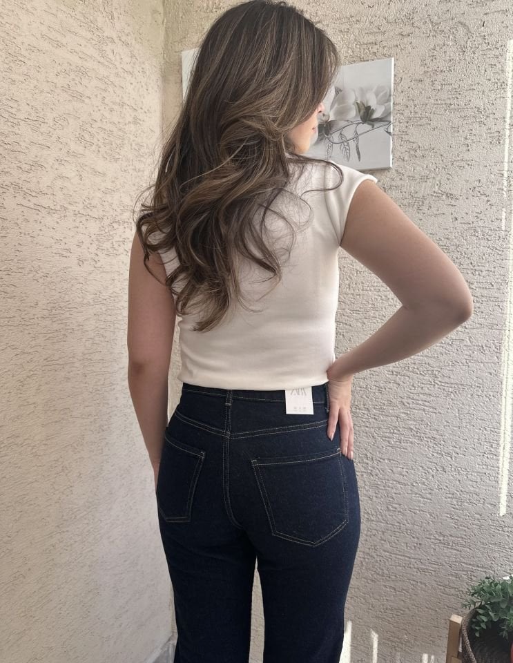 Koyu Lacivert Kesik Paça Boyfit Jean
