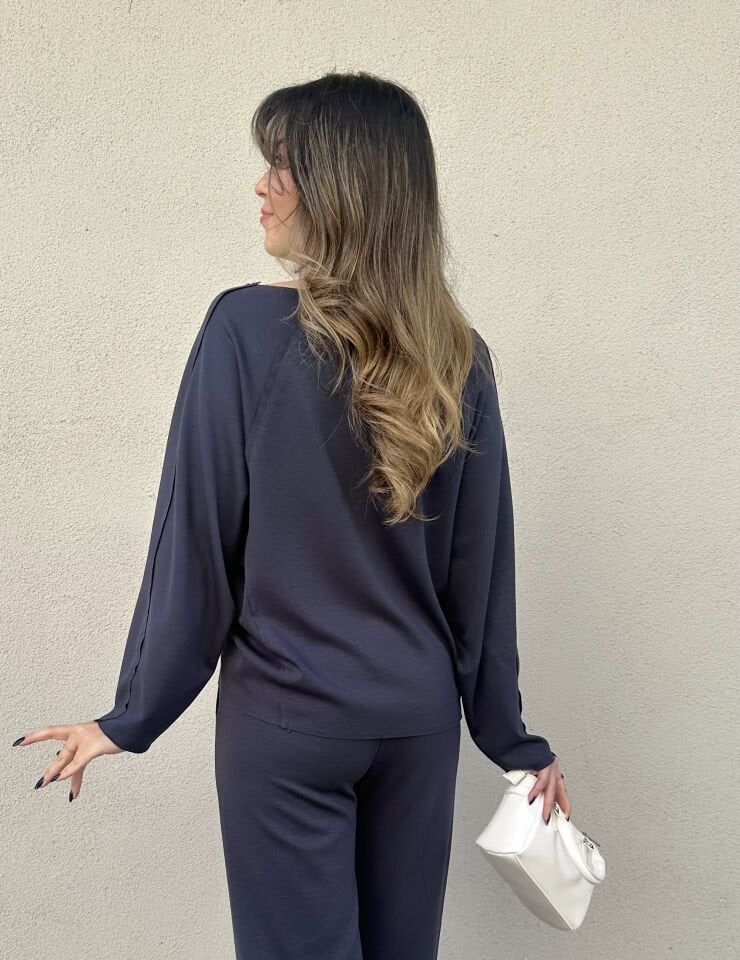 Düşük Omuz Lacivert Modal Takım