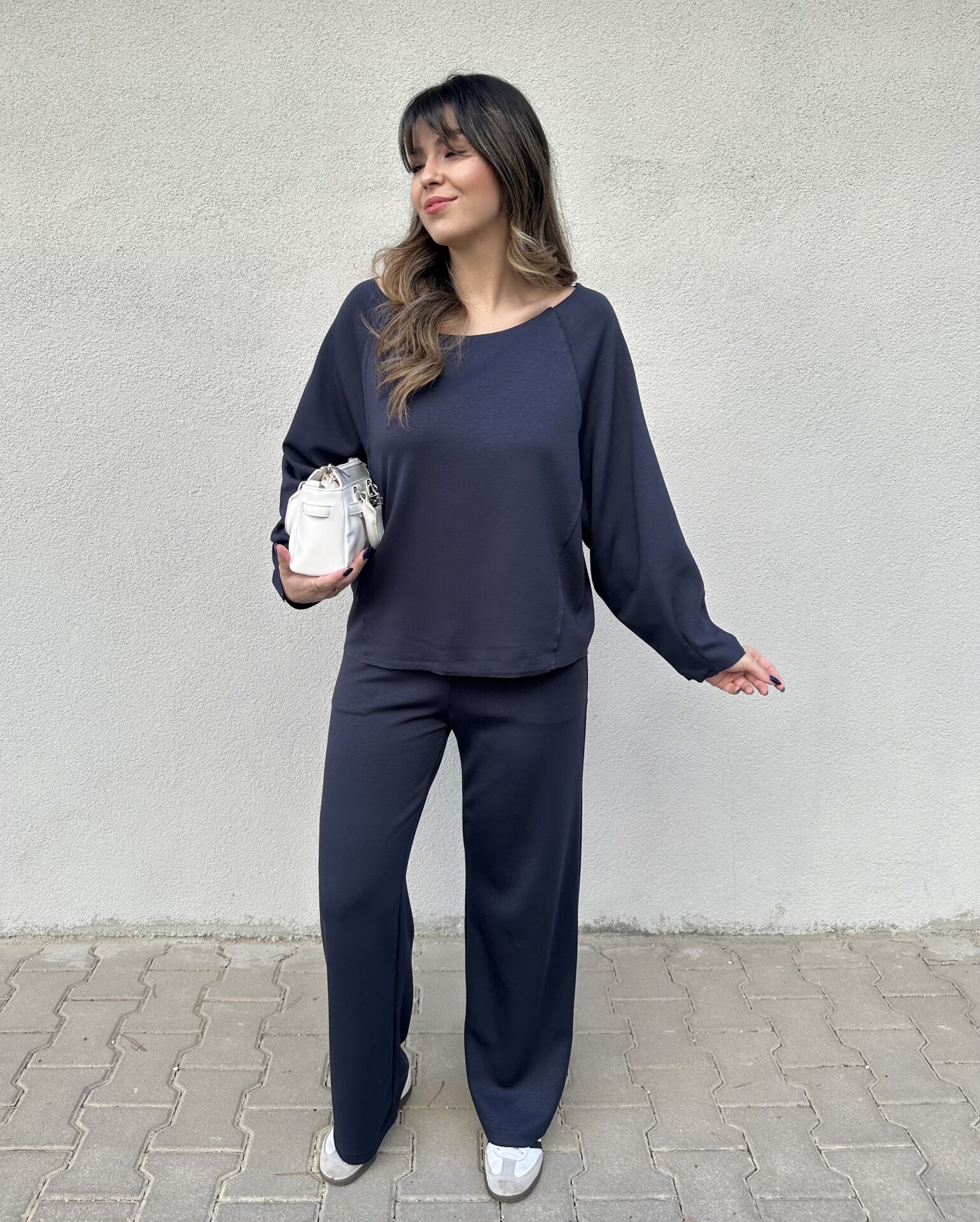 Düşük Omuz Lacivert Modal Takım