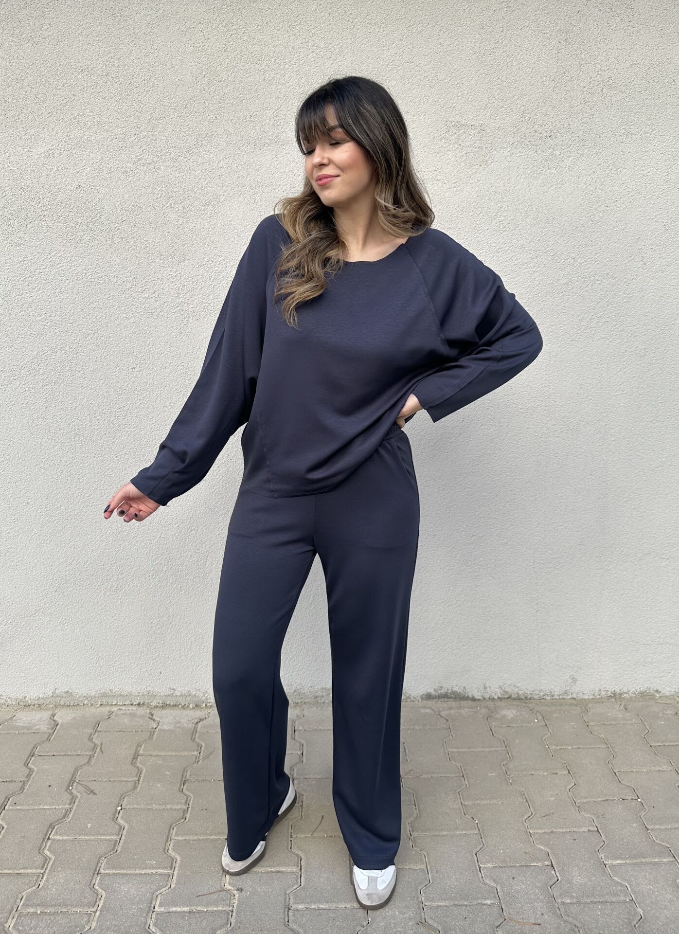 Düşük Omuz Lacivert Modal Takım