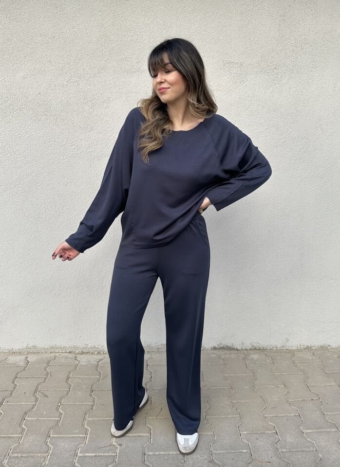 Düşük Omuz Lacivert Modal Takım
