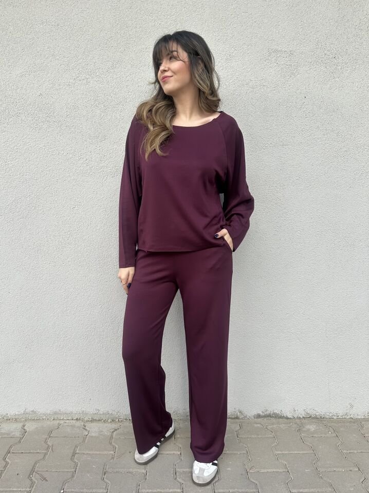 Düşük Omuz Bordo Modal Takım