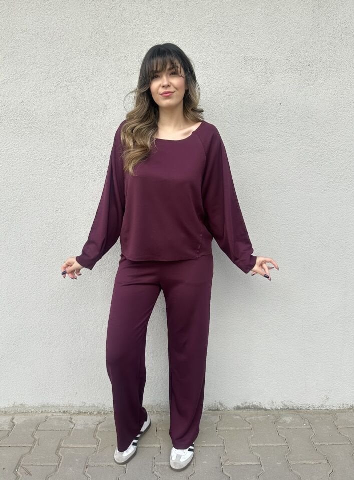 Düşük Omuz Bordo Modal Takım