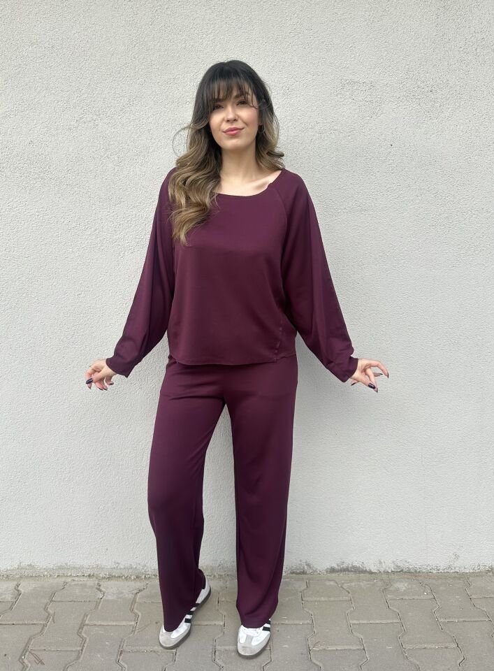 Düşük Omuz Bordo Modal Takım