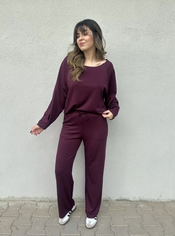 Düşük Omuz Bordo Modal Takım
