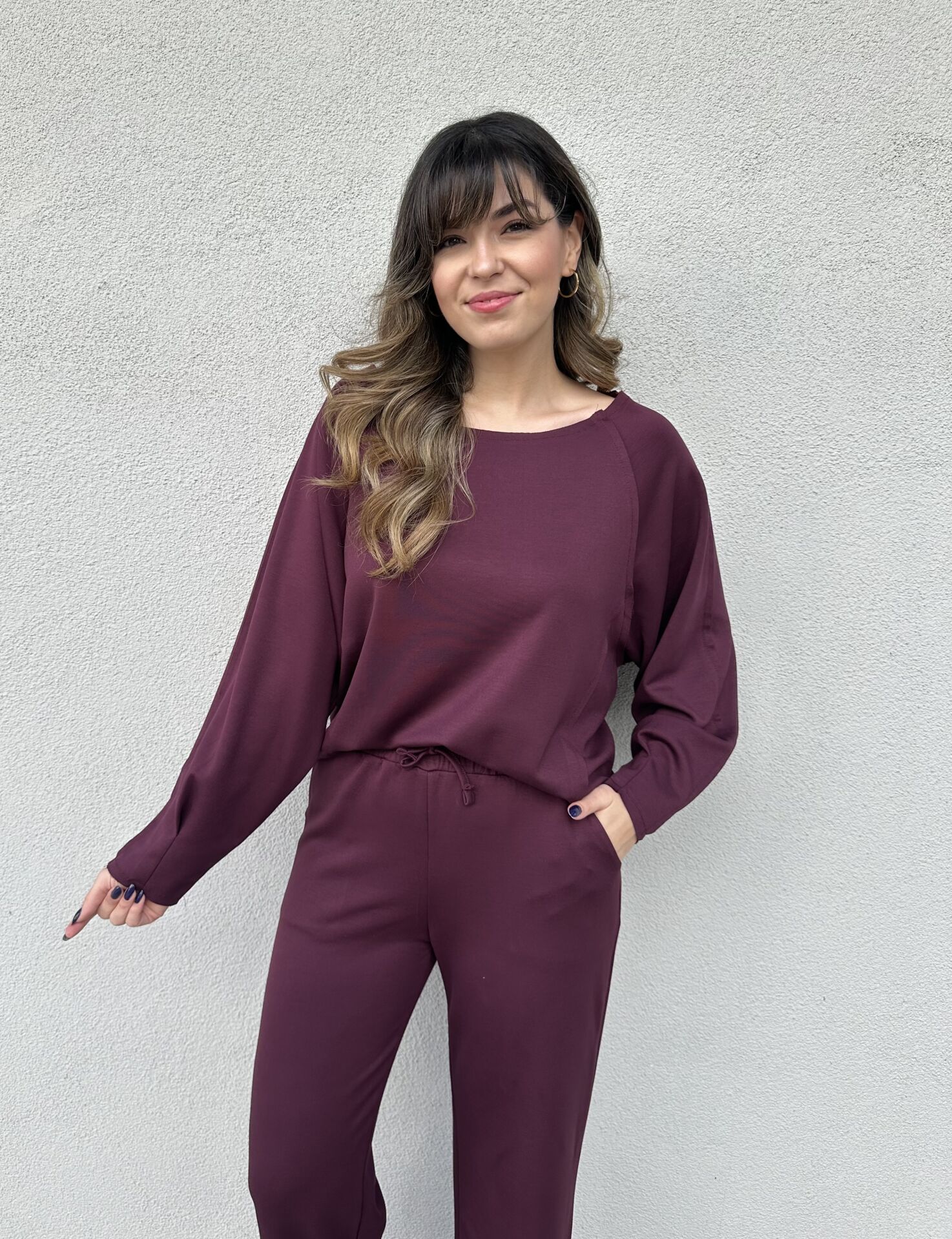 Düşük Omuz Bordo Modal Takım