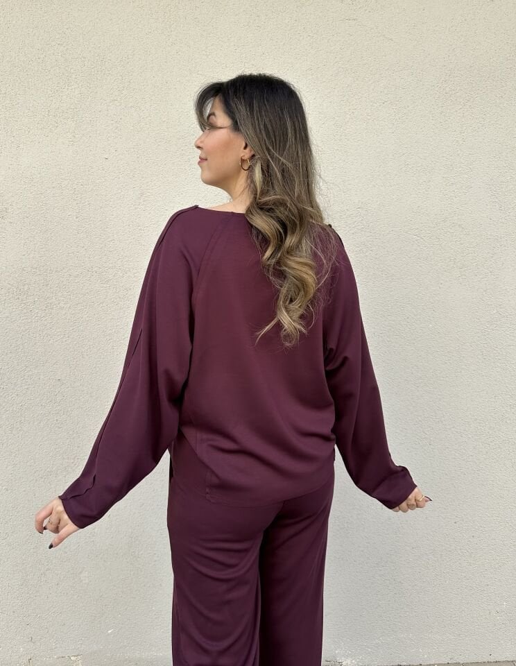 Düşük Omuz Bordo Modal Takım