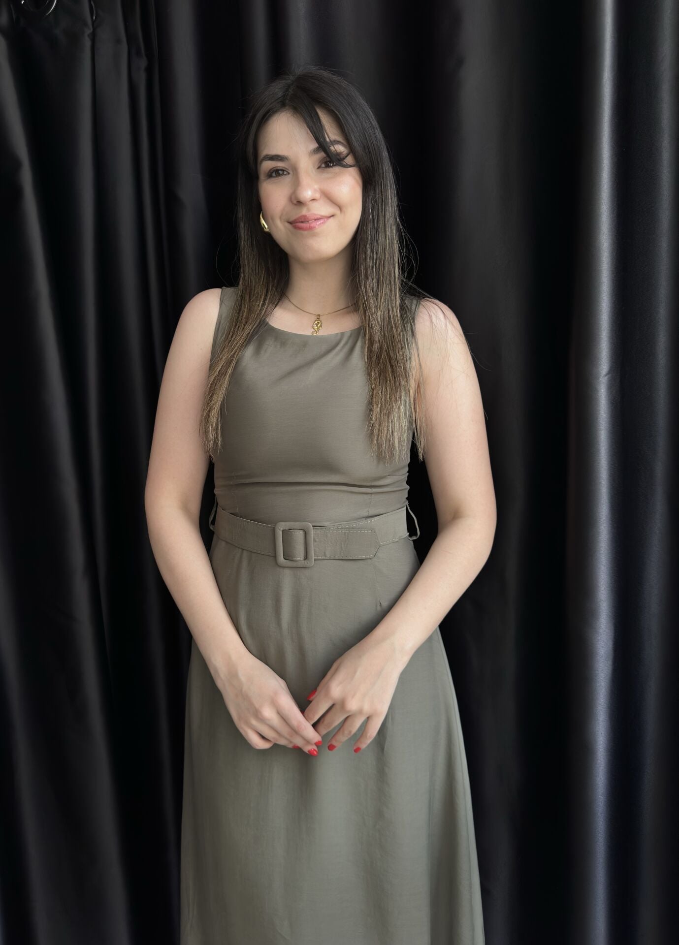 Haki Yeşili Modal Tensel Kemerli Elbise