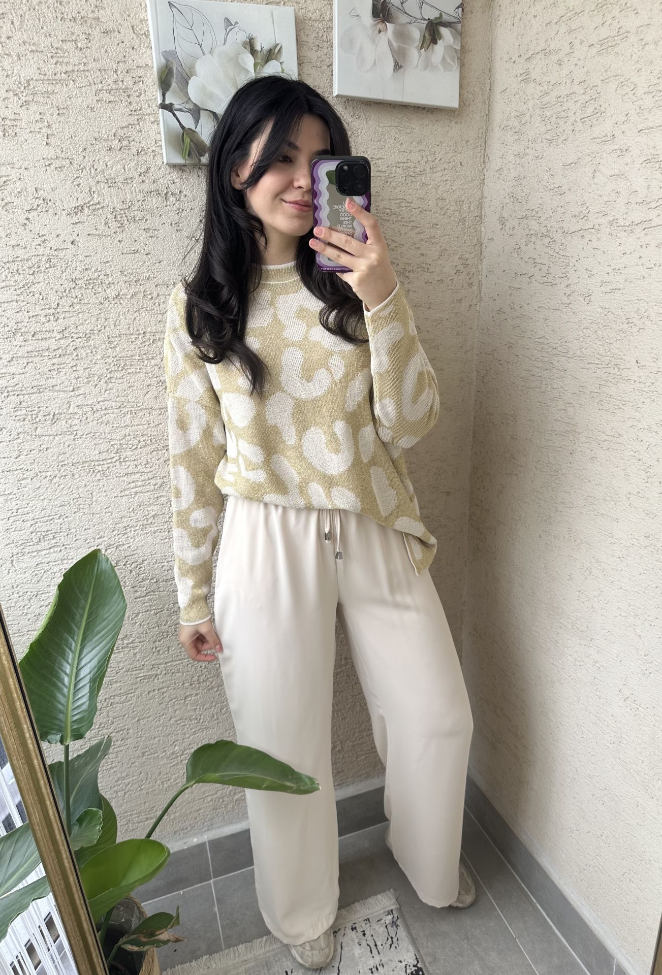 Taş Rengi Beli Lastikli Tensel Pantolon