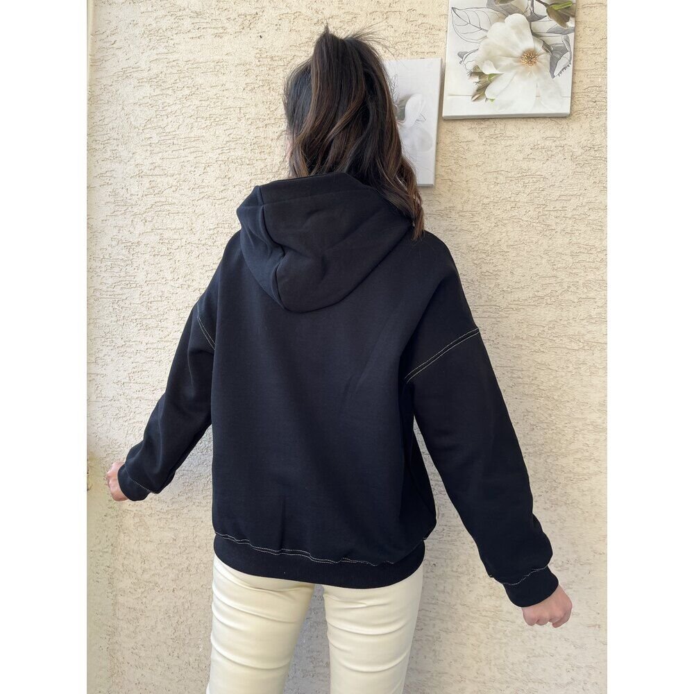 Siyah Önü Yazılı Kapüşonlu Sweat