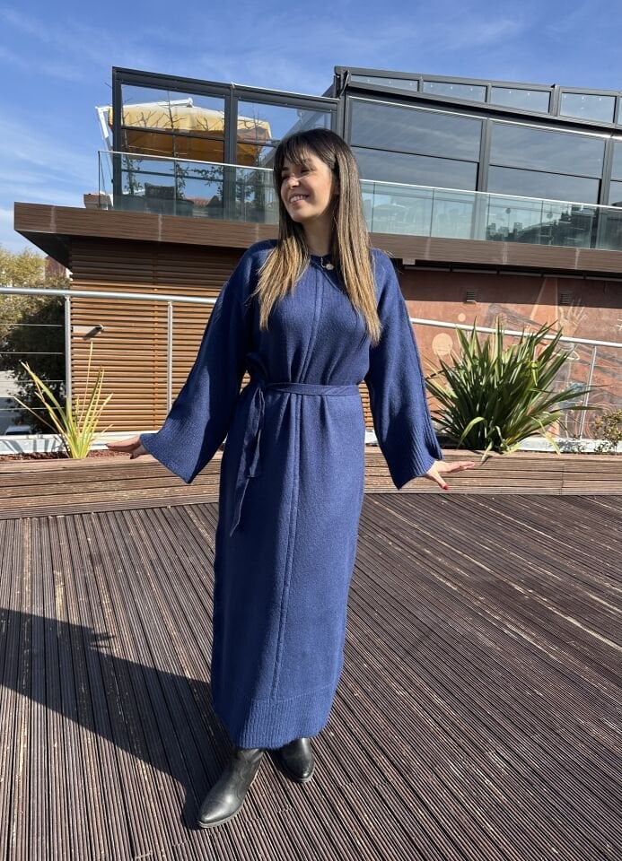 Bloom Lacivert Kuşaklı Triko Elbise