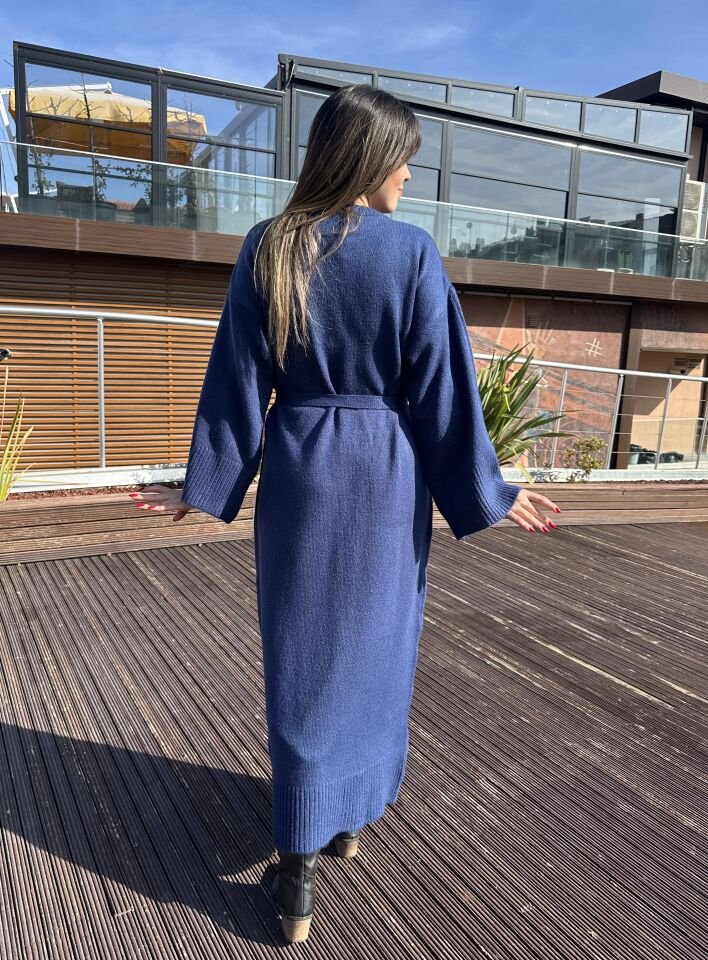 Bloom Lacivert Kuşaklı Triko Elbise