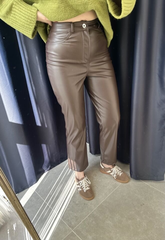 Acı Kahve Boru Paça Deri Pantolon