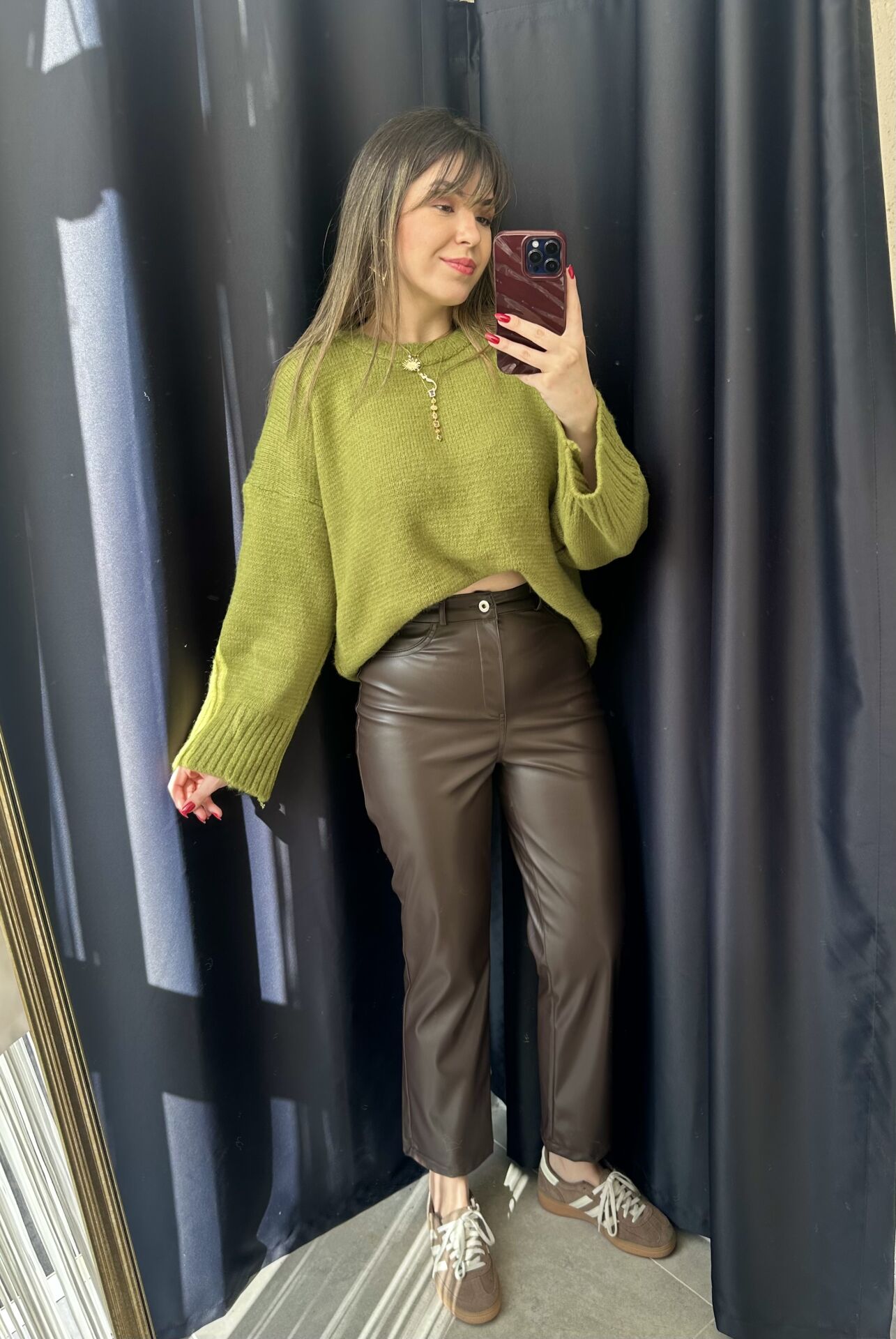 Acı Kahve Boru Paça Deri Pantolon