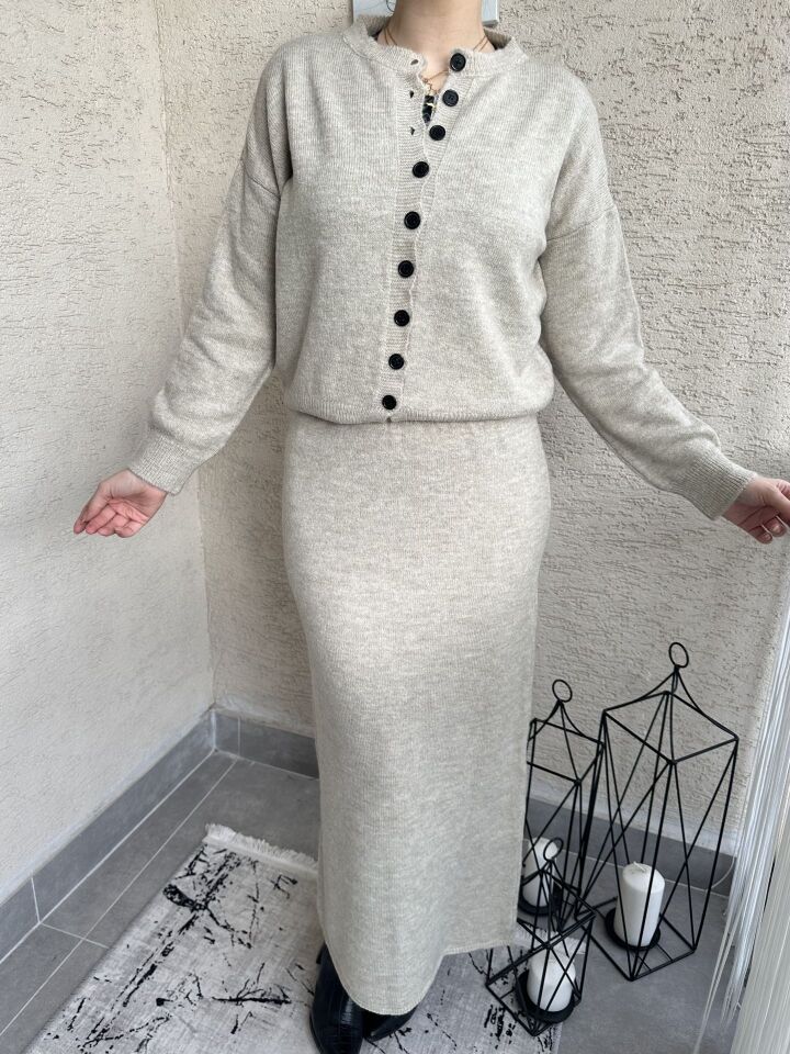 İva Hırka Etek Triko Takım Bej