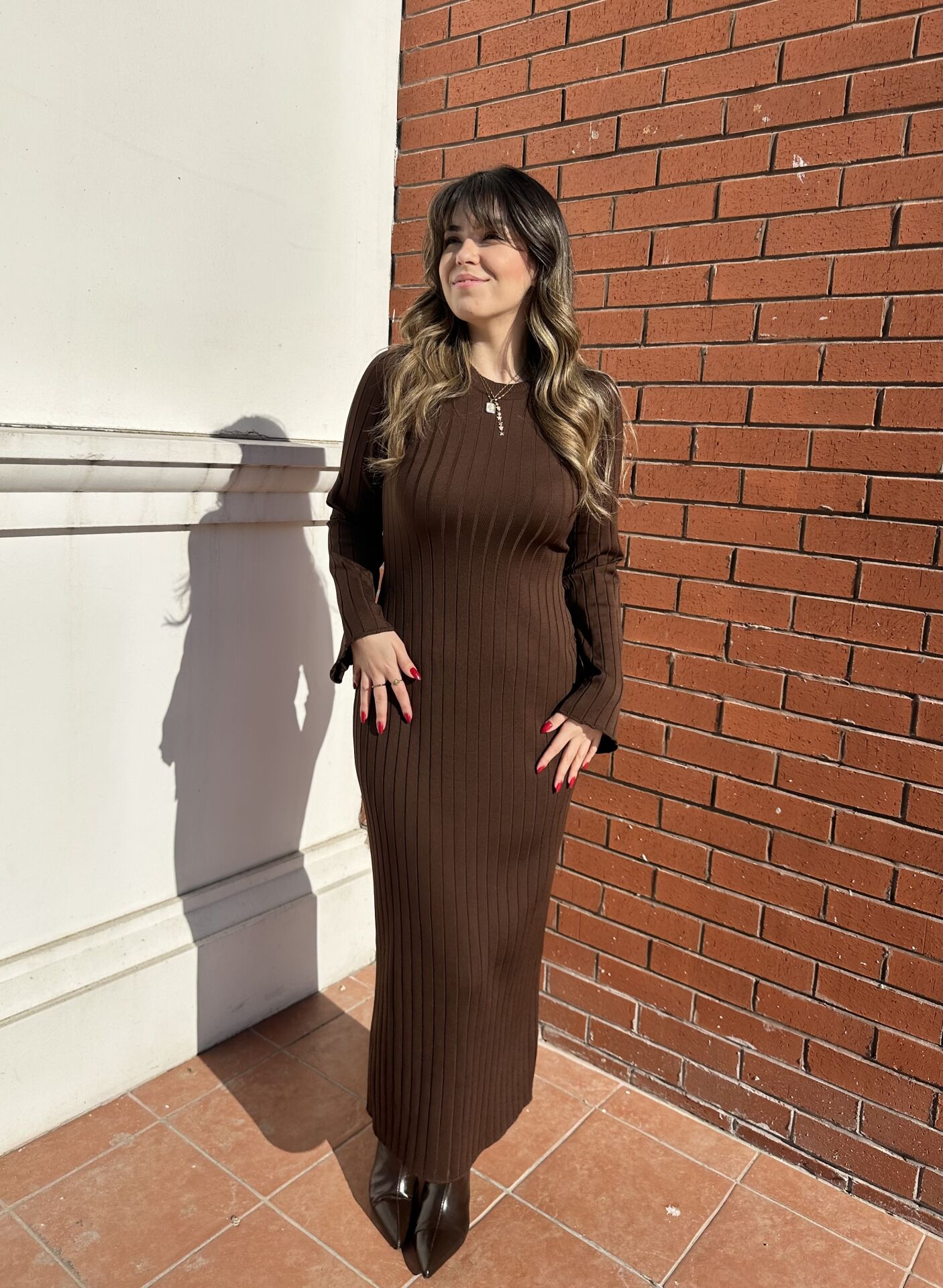 Fitilli Acı Kahve Triko Elbise