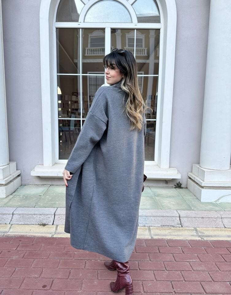 Antrasit Elbise-Hırka Triko Takım