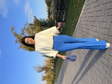 Saks mavisi İspanyol paça pantolon