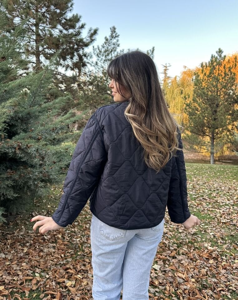 Lacivert Cepli Kapitone Ceket