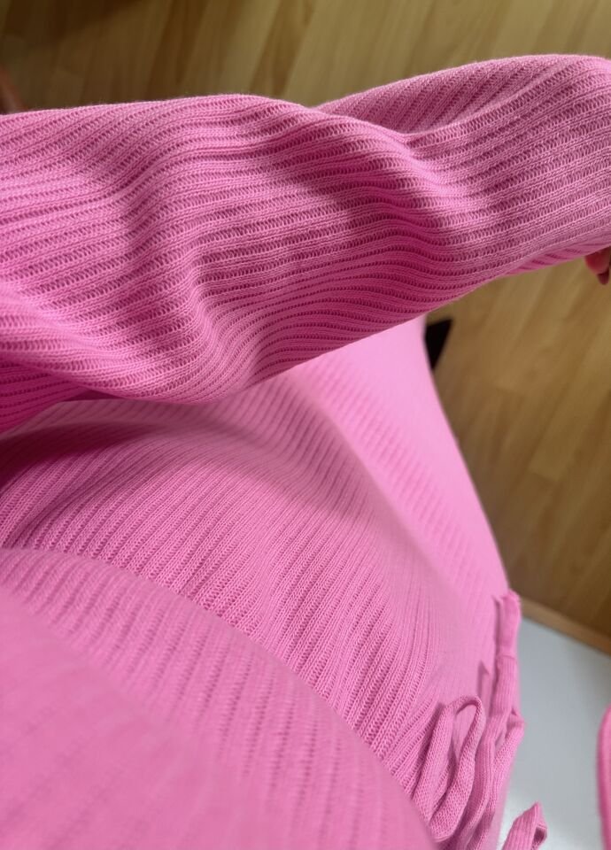 Dora Fitilli Kuşaklı Pembe Triko Elbise