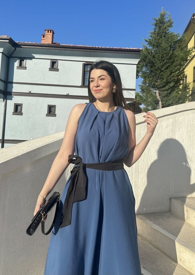 İndigo Mavi Kuşaklı Salaş Tulum