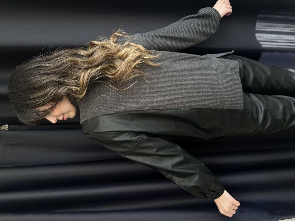 Deri Detaylı Antrasit Sweat