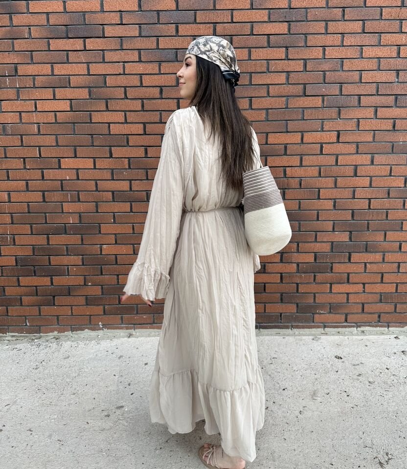 Hm Model  Crush Bej Kuşaklı Elbise