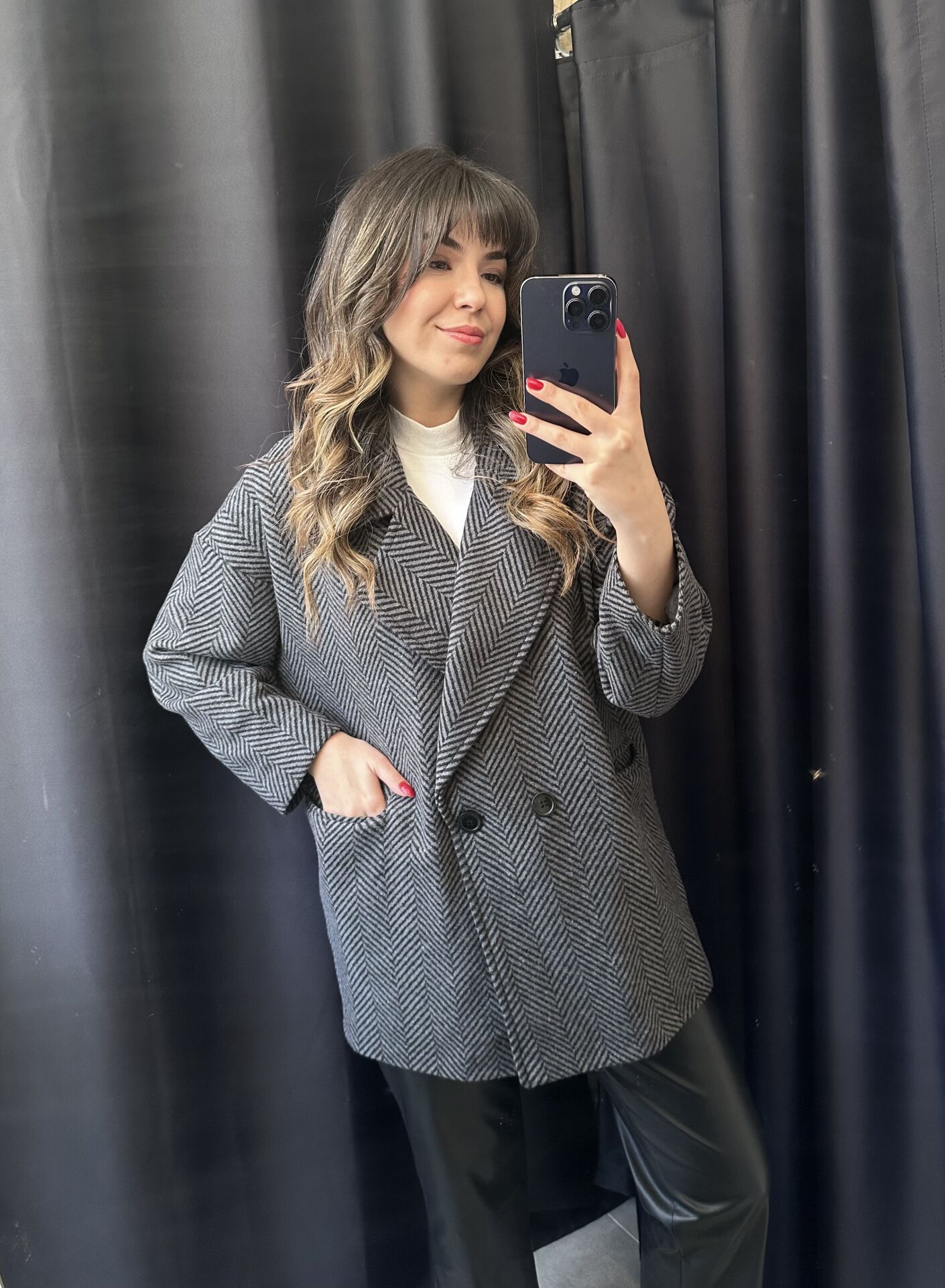 Antrasit Balıksırtı Kaşe Kaban