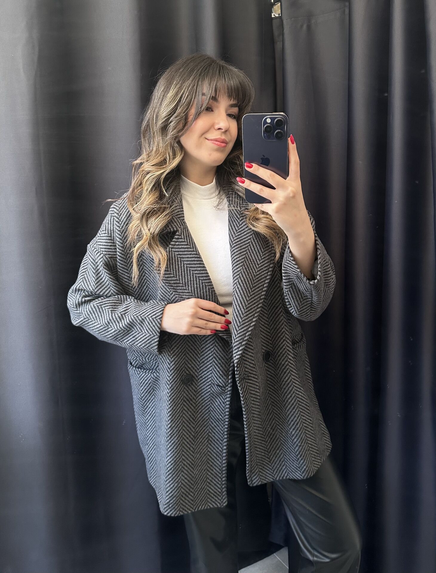 Antrasit Balıksırtı Kaşe Kaban