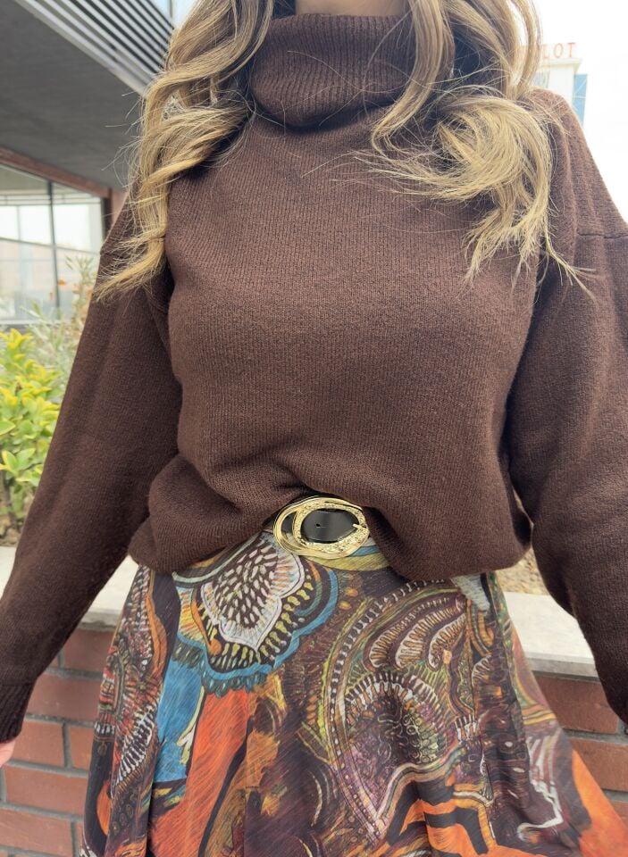 Desenli Şifon Kemerli Maksi Etek