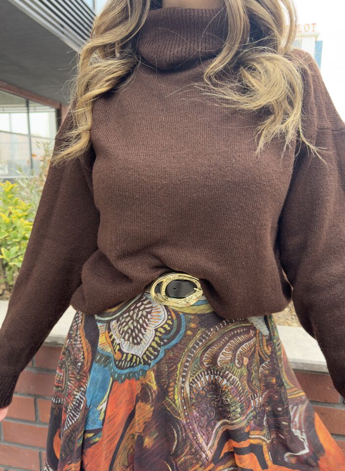 Desenli Şifon Kemerli Maksi Etek