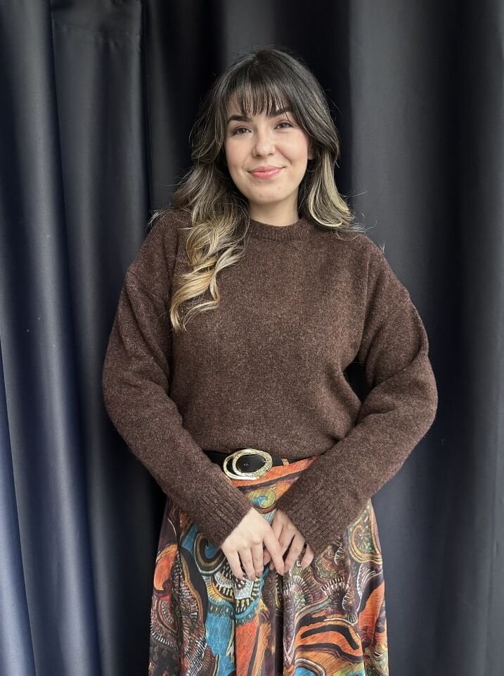 Acı Kahve Sıfır Yaka Basic  Kazak