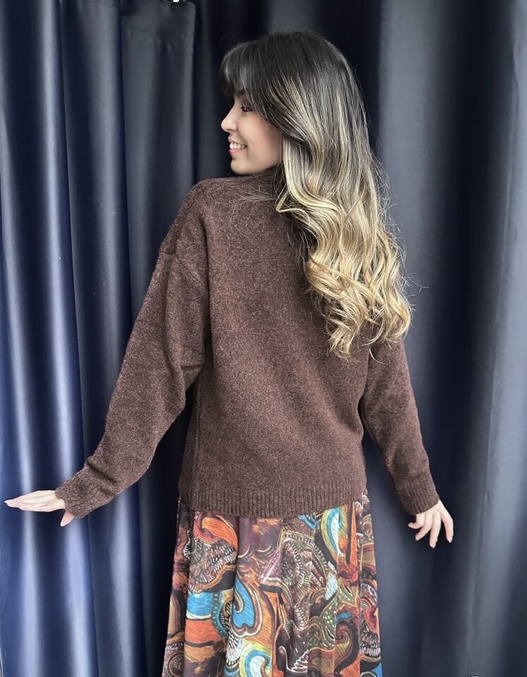 Acı Kahve Sıfır Yaka Basic  Kazak