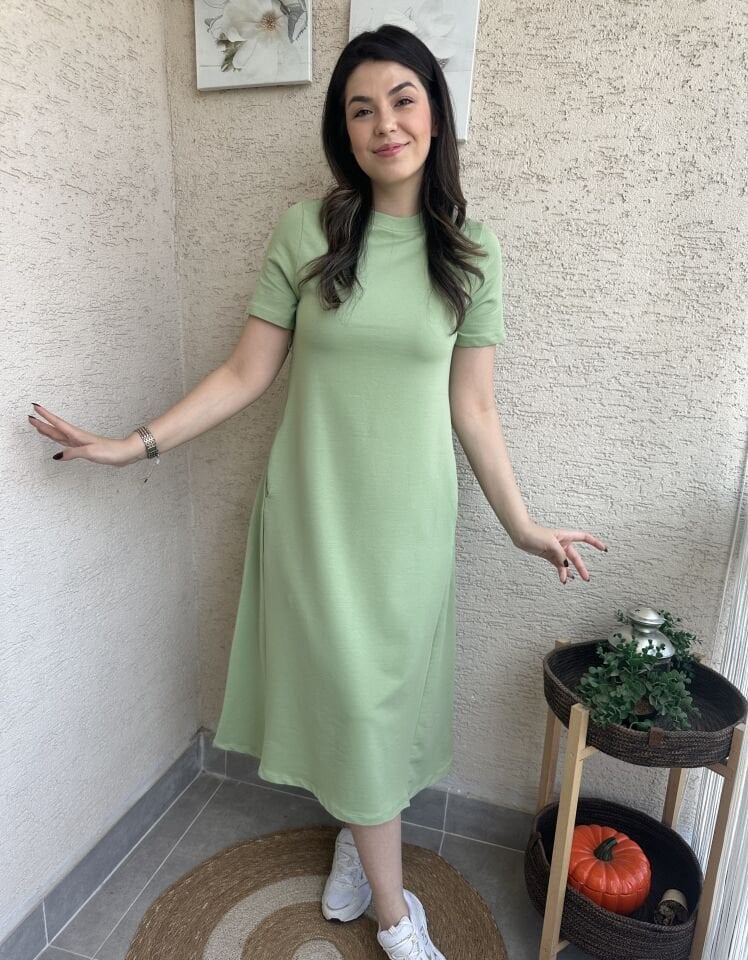 Buse Çağla Yeşili Basic Cepli  Elbise